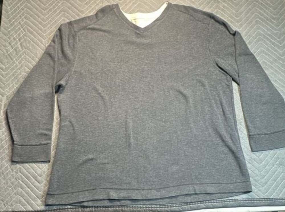Method Mens XXL Heather Charcoal Gray Thermal Waffle Knit Long Sleeve V-Neck